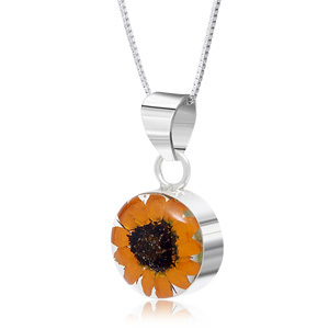 Silver Pendant - Sunflower - Round