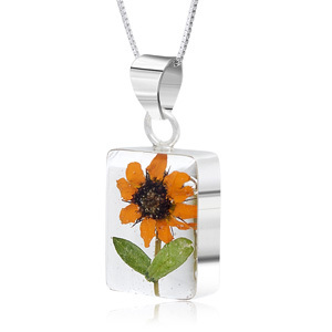 Silver Pendant - Sunflower - Rectangle