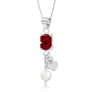Silver Pendant - Poppy - Pearl & Heart