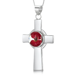 Silver Pendant - Poppy - Celtic Cross
