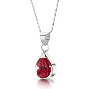 Silver Pendant - Poppy - Small Teardrop