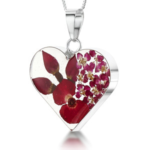 Silver Pendant - Poppy - Medium Heart