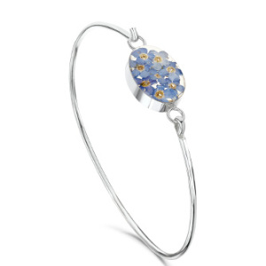 Silver Bangle - Forget-Me-Not - Oval