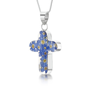 Silver Pendant - Forget-Me-Not - Medium Cross