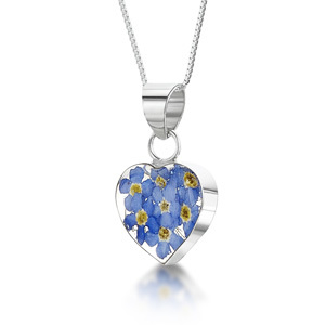 Silver Pendant - Forget-Me-Not - Large Heart