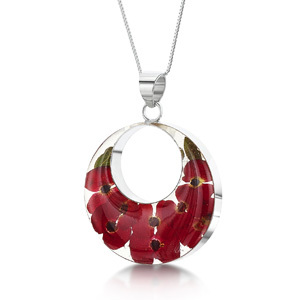 Silver Pendant - Poppy - Double Round