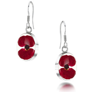 Silver Drop Earrings - Poppy - Oval