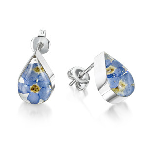 Silver Stud Earrings - Forget-Me-Not - Teardrop