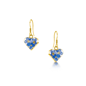 23K Gold Plated Drop Earrings - Forget-Me-Not - Heart