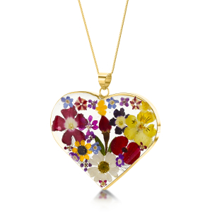 23K Gold Plated Necklace - Mixed Flower - Large Heart