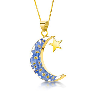 23K Gold Plated Necklace - Forget-Me-Not - Moon & Star