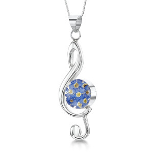 Silver Pendant - Forget-Me-Not - Large Treble Clef