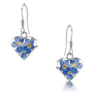 Silver Drop Earrings - Forget-Me-Not - Heart