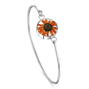 Silver Bangle - Sunflower- Round