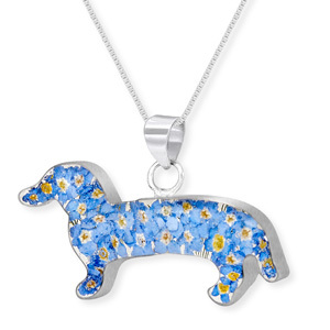 Silver Pendant - Forget-Me-Not - Dachshund