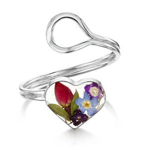Silver Ring - Mixed Flowers - Heart