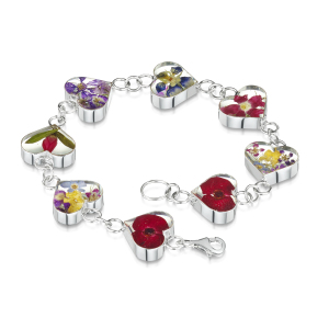 Silver Bracelet - Mixed Flowers - Heart Charm