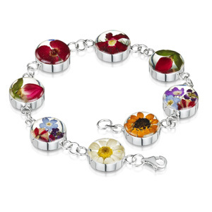 Silver Bracelet - Mixed Flowers - Round Charm