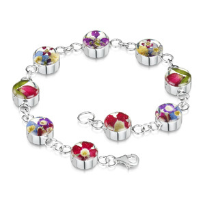 Silver Bracelet - Mixed Flowers - Small Round Charm