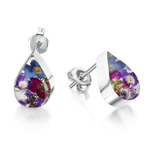 Silver Stud Earrings - Purple Haze - Teardrop