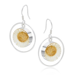 Silver Drop Earrings - Daisy - Round Surround
