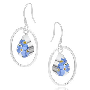 Silver Drop Earrings - Forget-Me-Not - Oval Surround