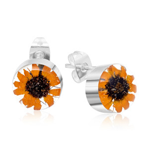 Silver Stud Earrings - Sunflower - Round