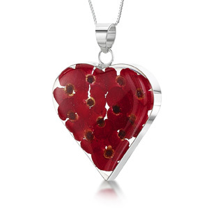 Silver Pendant - Poppy - Large Heart