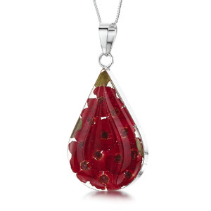 Silver Pendant - Poppy - Medium Teardrop