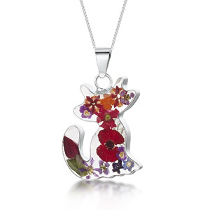 Silver Pendant - Mixed Flowers - Cat