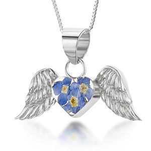 Silver Pendant - Forget-Me-Not - Angel Wings