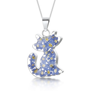 Silver Pendant - Forget-Me-Not - Cat