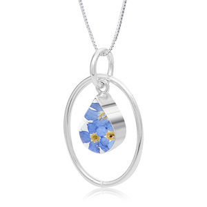 Silver Pendant - Forget-Me-Not - Oval Surround