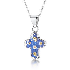 Silver Pendant - Forget-Me-Not - Small Cross