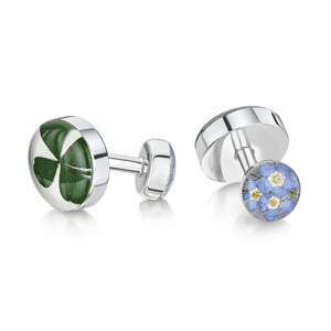 Silver Cufflinks - Four Leaf Clover & Forget Me Not