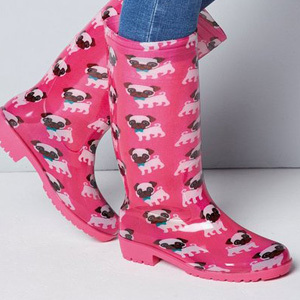 Tall Pink Pug Wellies