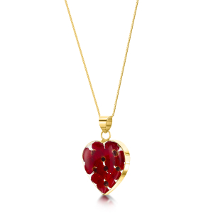 23 K Gold Plated Sterling Silver Pendant - Poppy - Med Heart
