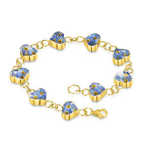 23K Gold Plated Sterling Silver Bracelet - Forget-Me-Not - Heart