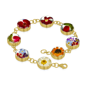 23K Gold Plated Silver Bracelet - Mixed Flowers - Large Round