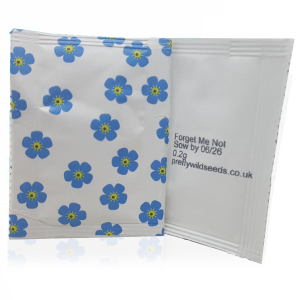 Premium Pictorial Forget Me Not Seed Foil Sachets for Funeral Wedding Favours & Promotional Items